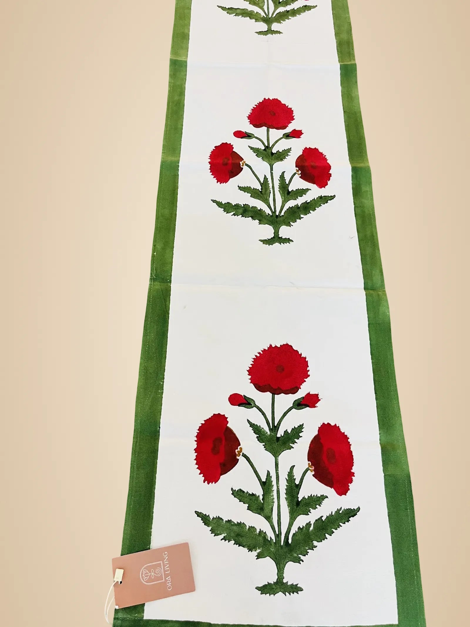 Red Mughal Poppy Handblock Canvas Cotton Table Runner image 2