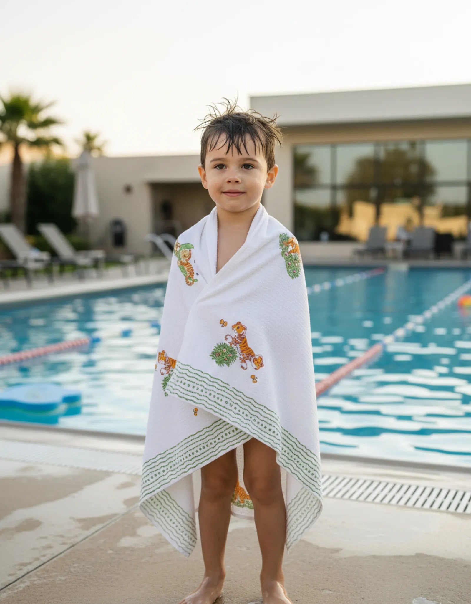 Sleeping Lion Handblock Waffle Cotton Kids Bath Towel image 1