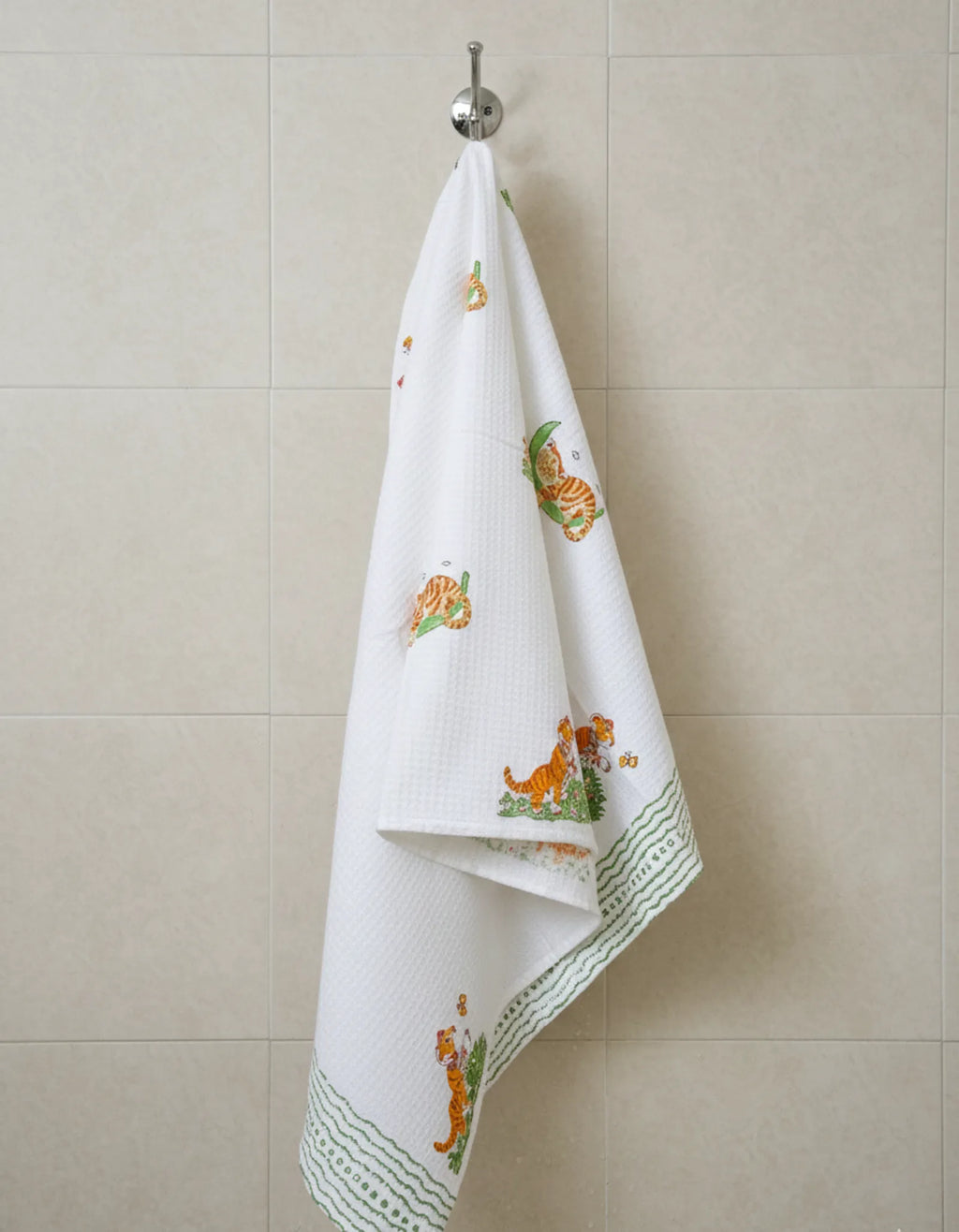 Sleeping Lion Handblock Waffle Cotton Kids Bath Towel image 4