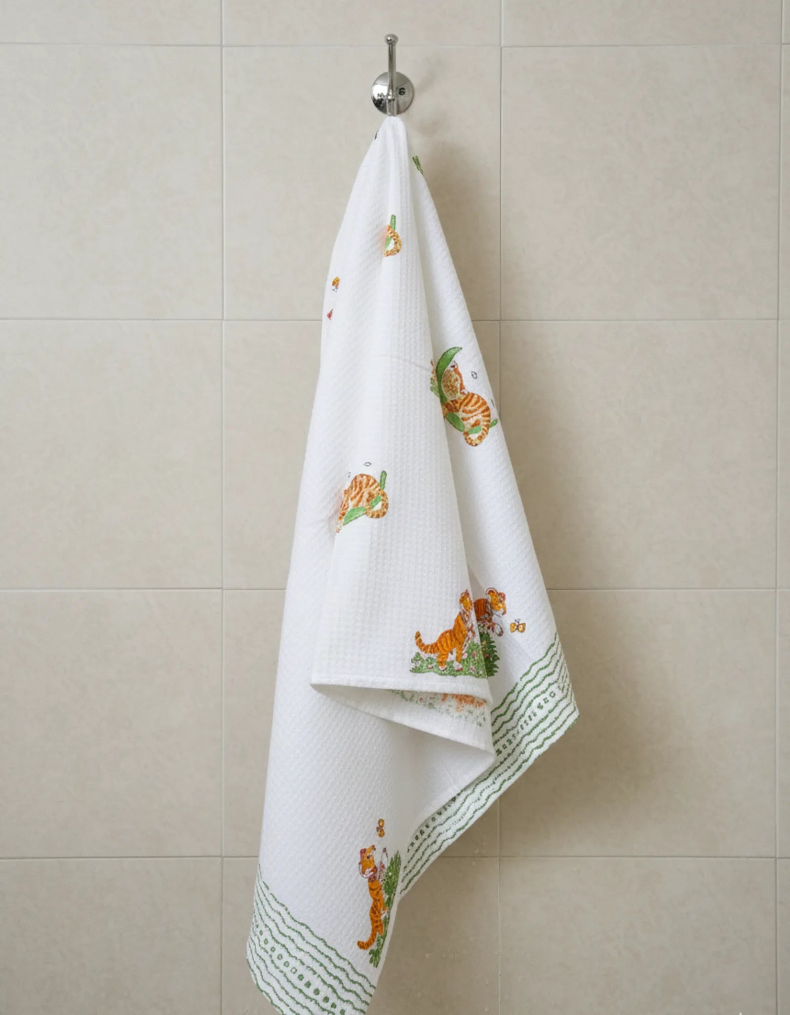 Sleeping Lion Handblock Waffle Cotton Kids Bath Towel image 4