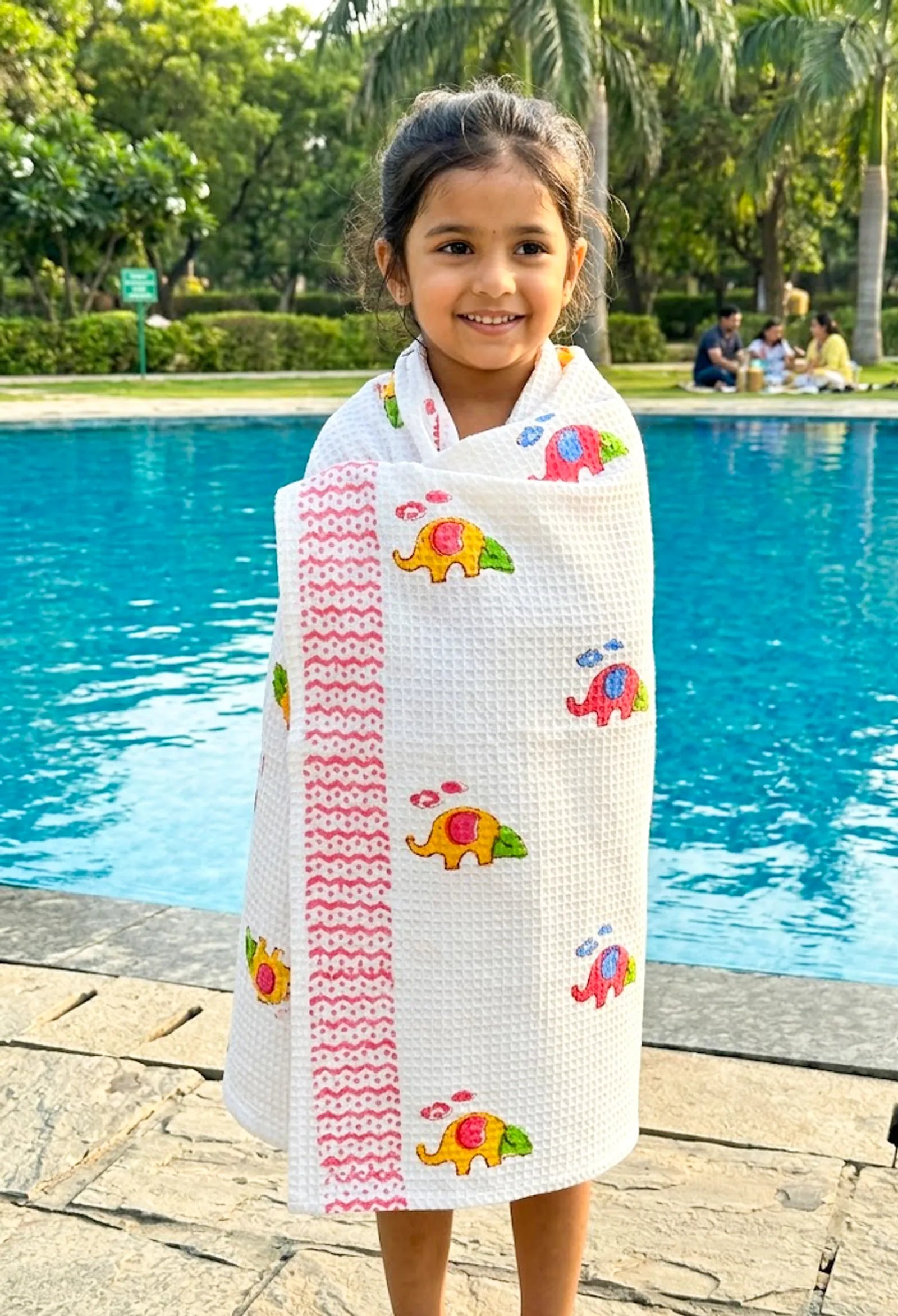 Small Elephant Handblock Waffle Cotton Kids Bath Towel image 1
