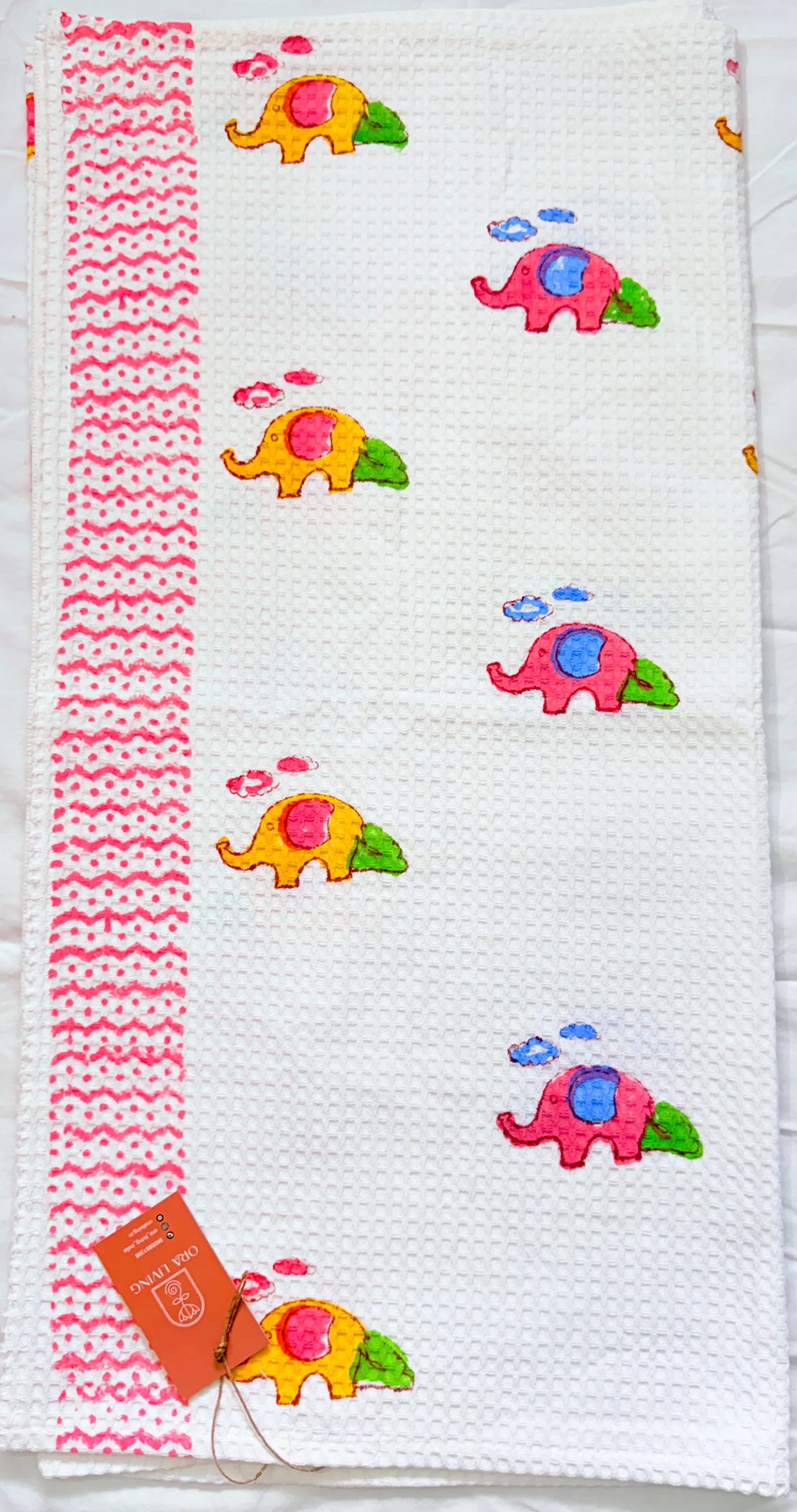 Small Elephant Handblock Waffle Cotton Kids Bath Towel image 2