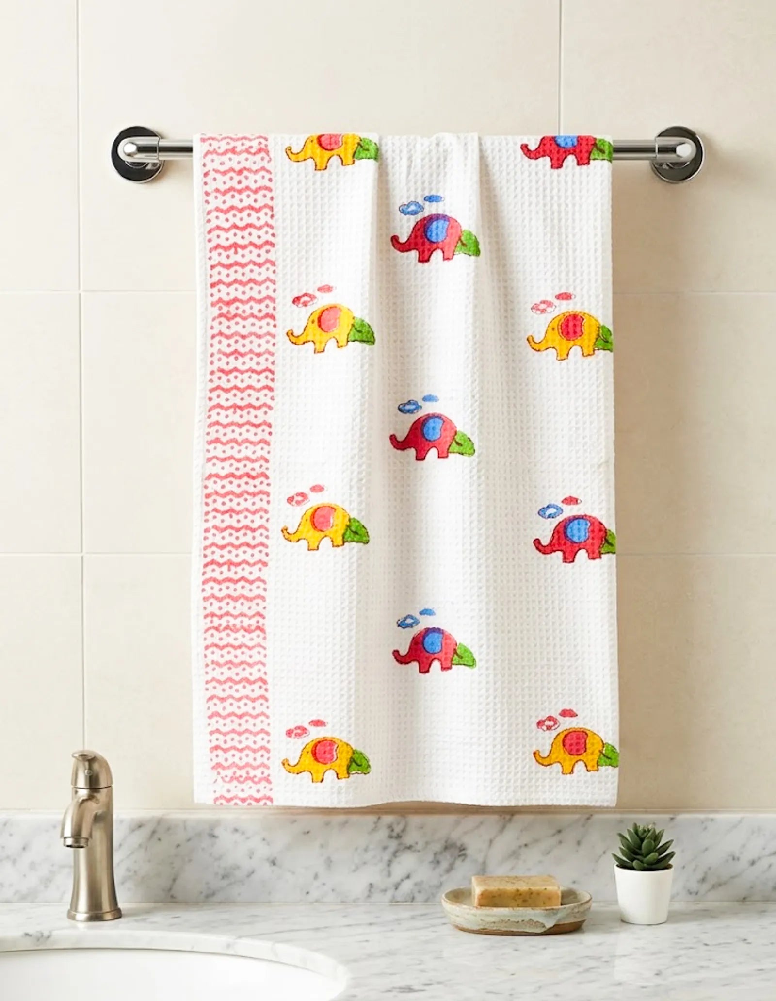 Small Elephant Handblock Waffle Cotton Kids Bath Towel image 3
