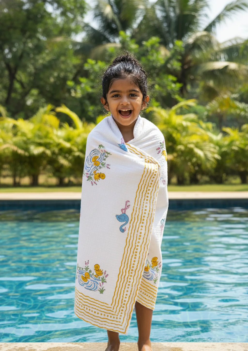 Swimming Baby Ducks Handblock Waffle Cotton Kids Bath Towel image 1