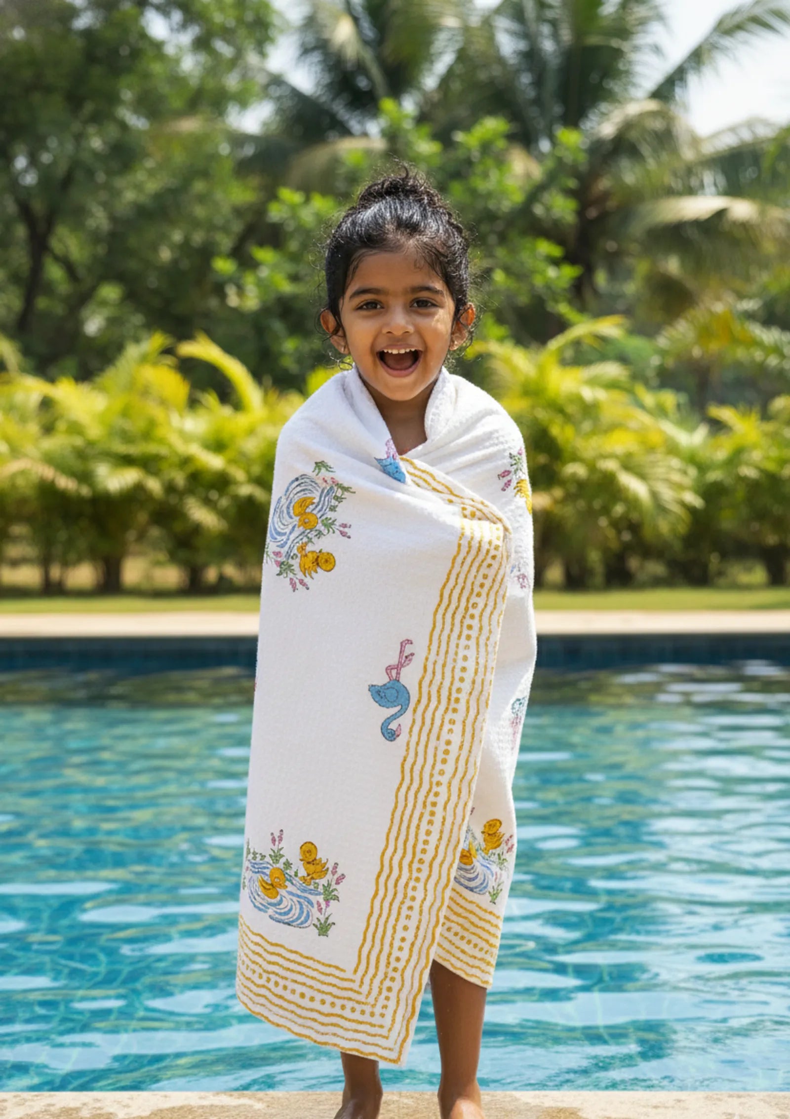 Swimming Baby Ducks Handblock Waffle Cotton Kids Bath Towel image 1