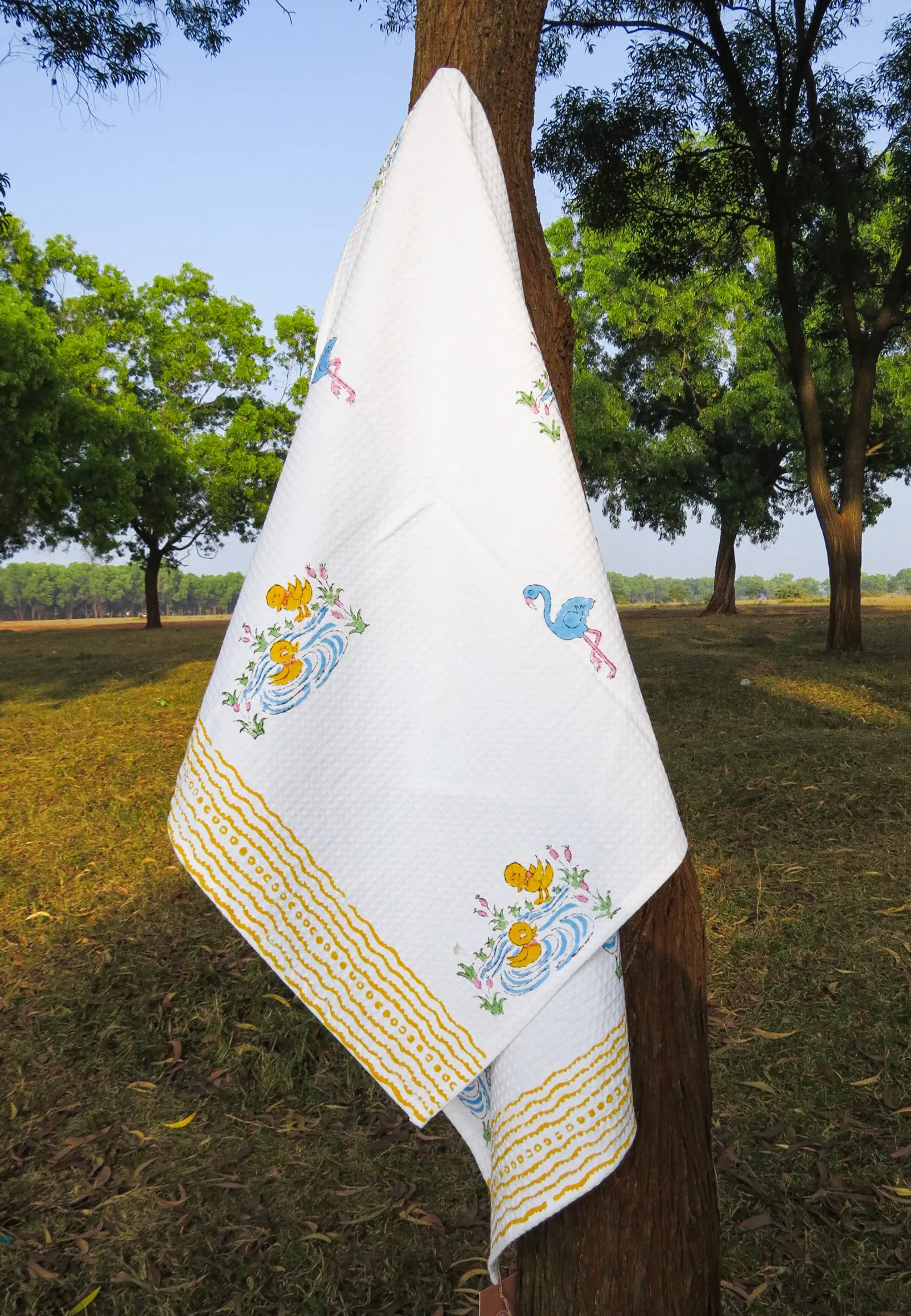 Swimming Baby Ducks Handblock Waffle Cotton Kids Bath Towel image 2