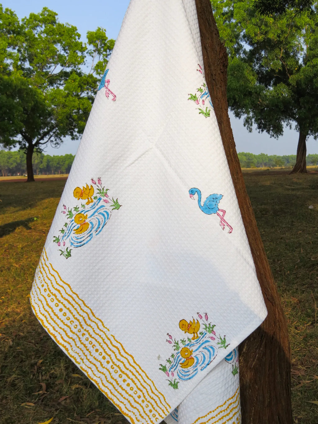 Swimming Baby Ducks Handblock Waffle Cotton Kids Bath Towel image 3