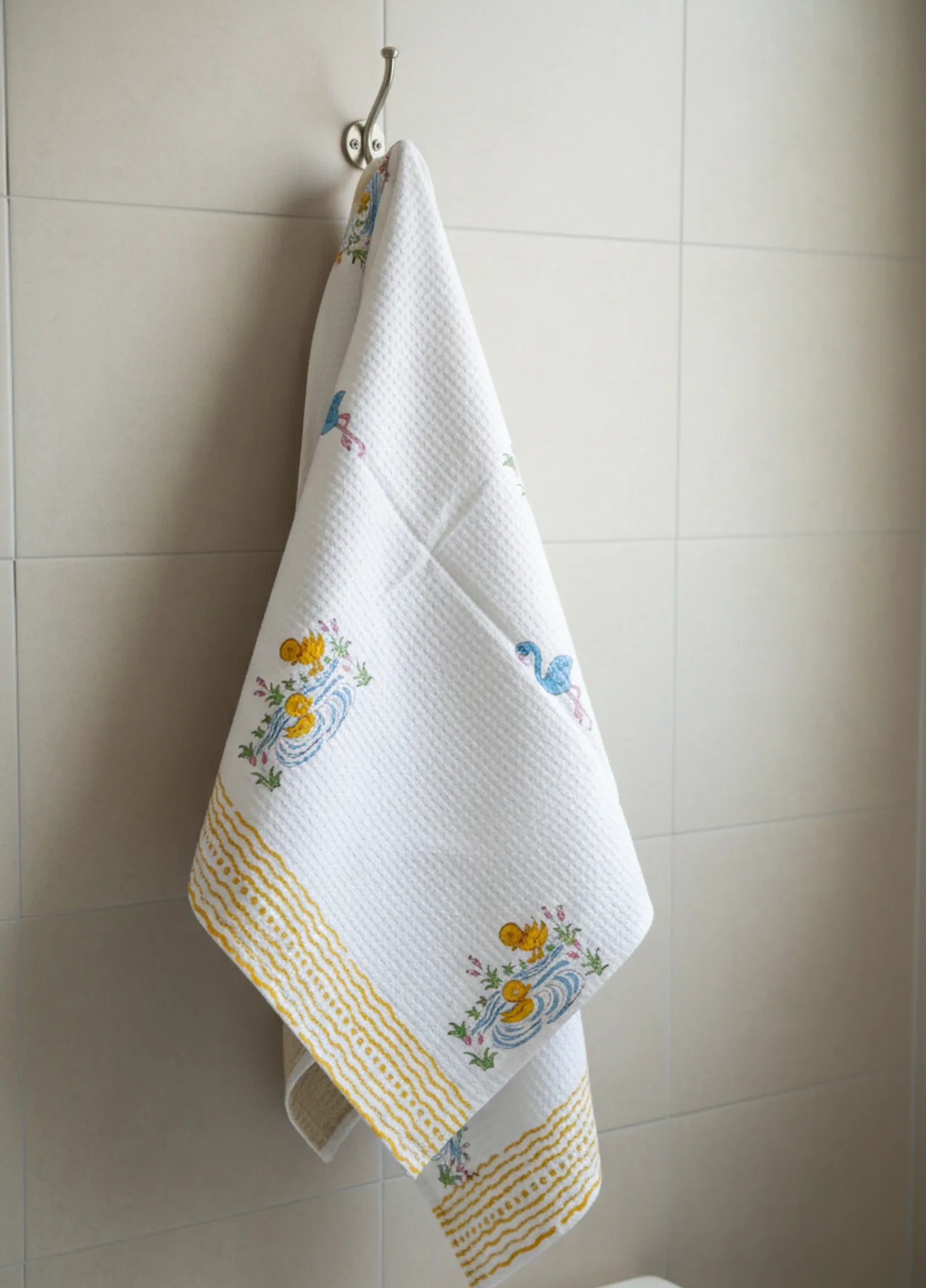 Swimming Baby Ducks Handblock Waffle Cotton Kids Bath Towel image 4
