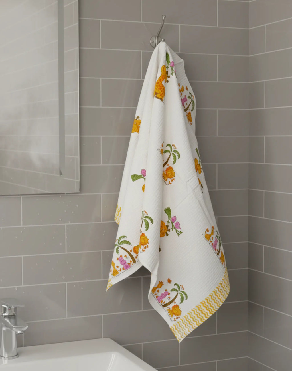 Tiger Giraffe Handblock Waffle Cotton Kids Bath Towel image 4