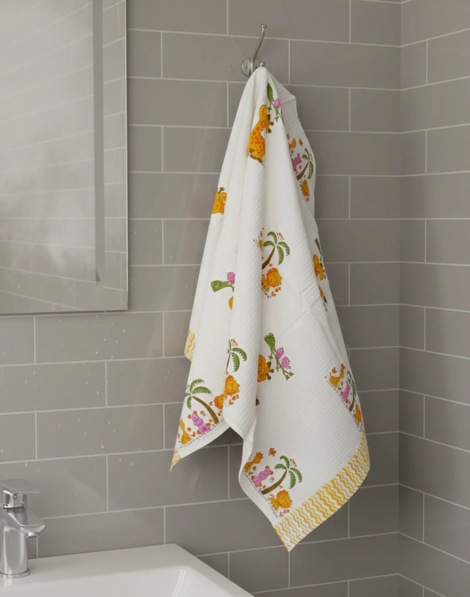 Tiger Giraffe Handblock Waffle Cotton Kids Bath Towel image 4