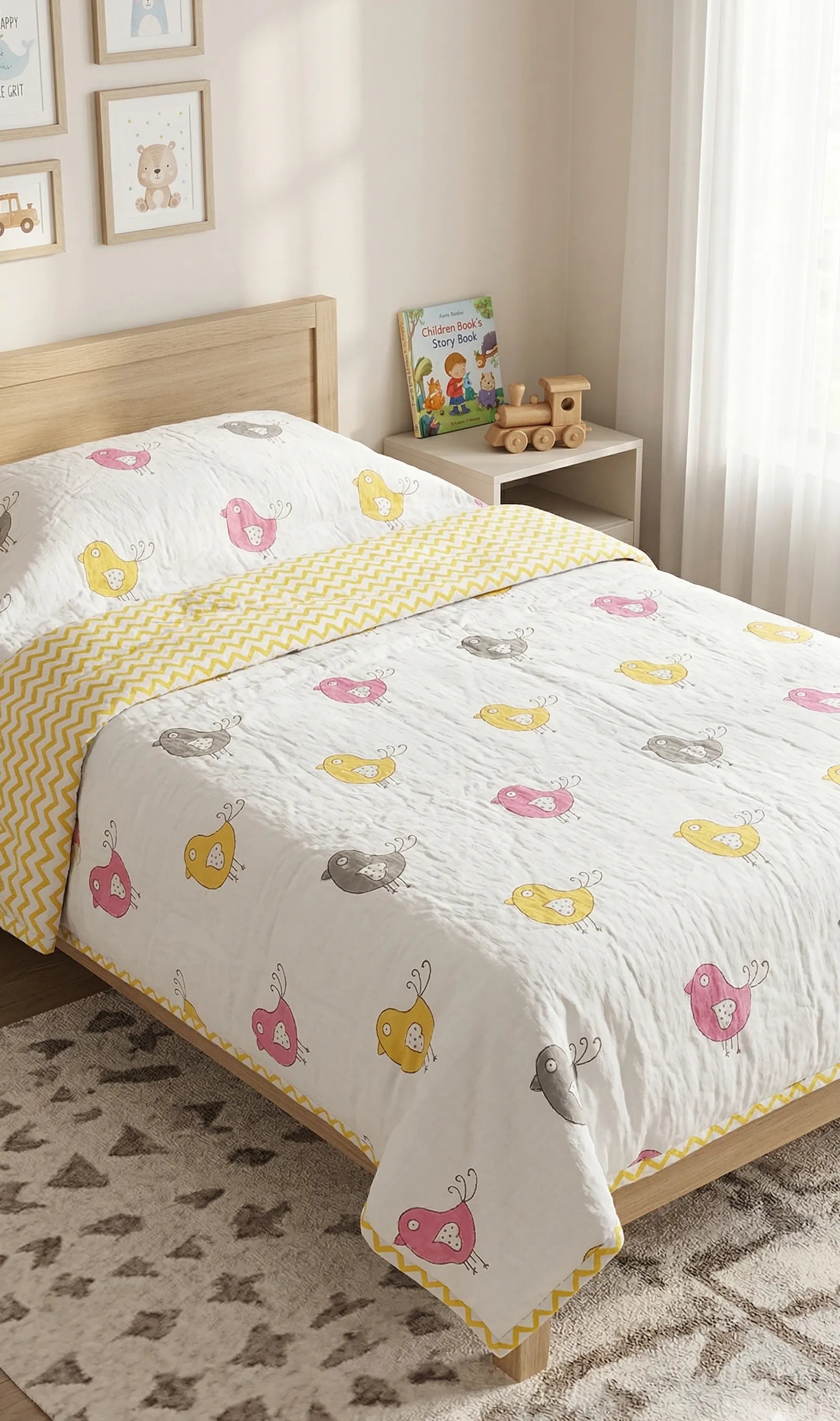 Tweety Bird Handblock Mul Cotton Kids Quilt image 1