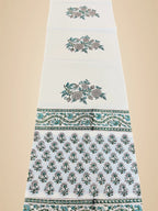 White Blue Floral Handblock Canvas Cotton Table Runner image 2