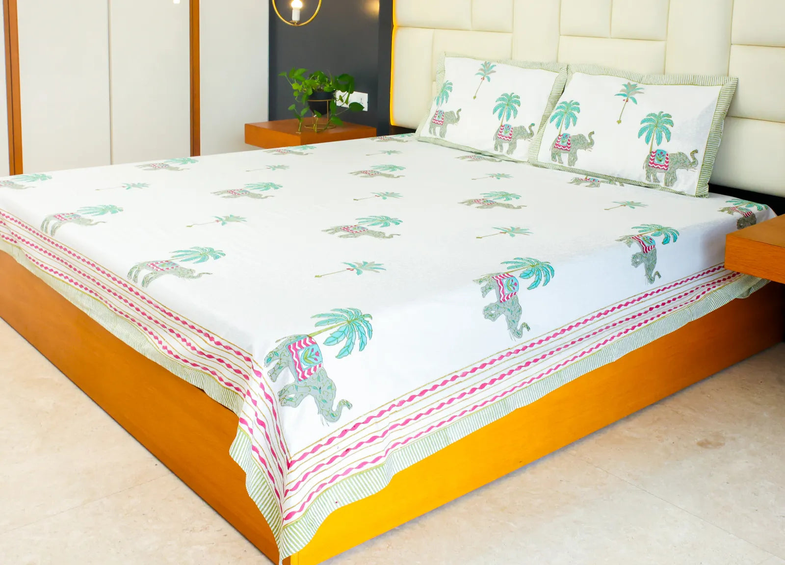 Wild Palm Handblock Premium Cotton Bedsheet Set image 1