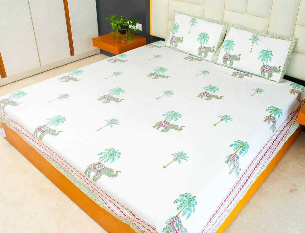 Wild Palm Handblock Premium Cotton Bedsheet Set image 5
