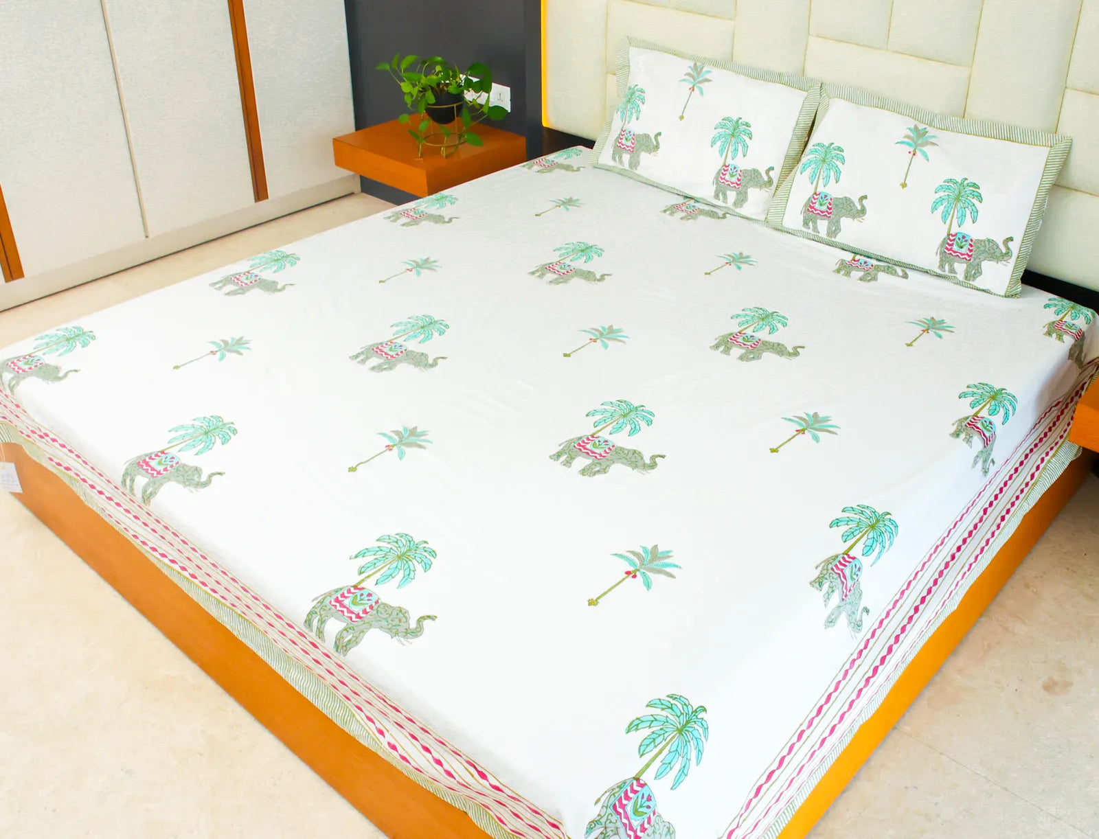 Wild Palm Handblock Premium Cotton Bedsheet Set image 5