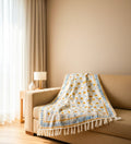 Yellow Blue Lotus Handblock TNT Cotton Throw Blanket image 1