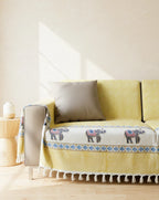 Yellow Chevron Elephant Handblock TNT Cotton Throw Blanket image 1