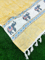Yellow Chevron Elephant Handblock TNT Cotton Throw Blanket image 2