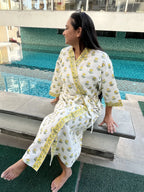 YELLOW FLOWER Handblock Printed Waffle Cotton Bathrobe image 6
