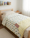 Yellow Green Dino Handblock Mul Cotton Kids Quilt image 1