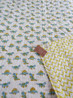 Yellow Green Dino Handblock Mul Cotton Kids Quilt image 2