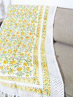 Yellow Green Floral Jal Handblock TNT Cotton Throw Blanket image 2