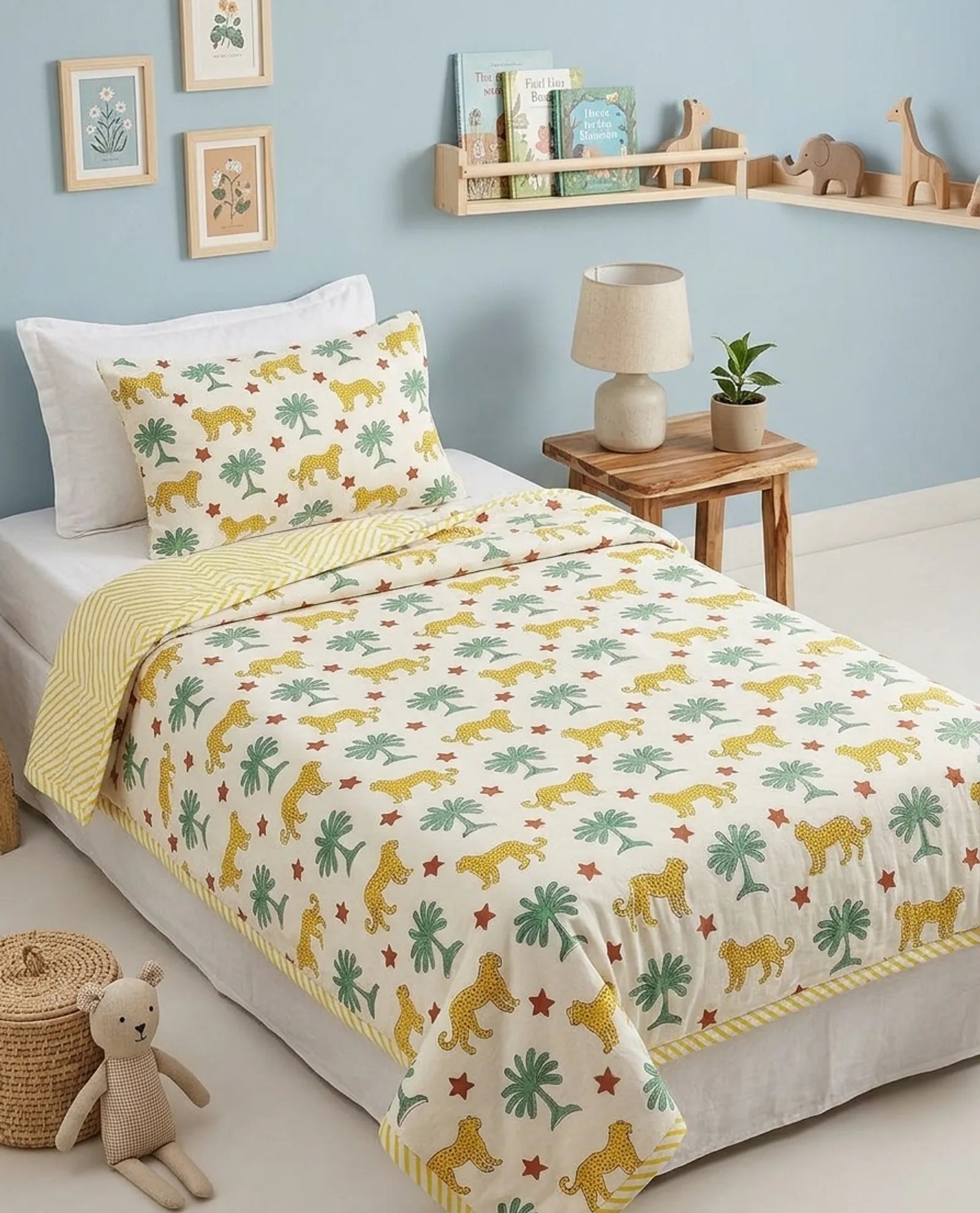 Yellow Leopard Handblock Mul Cotton Kids Dohar image 1