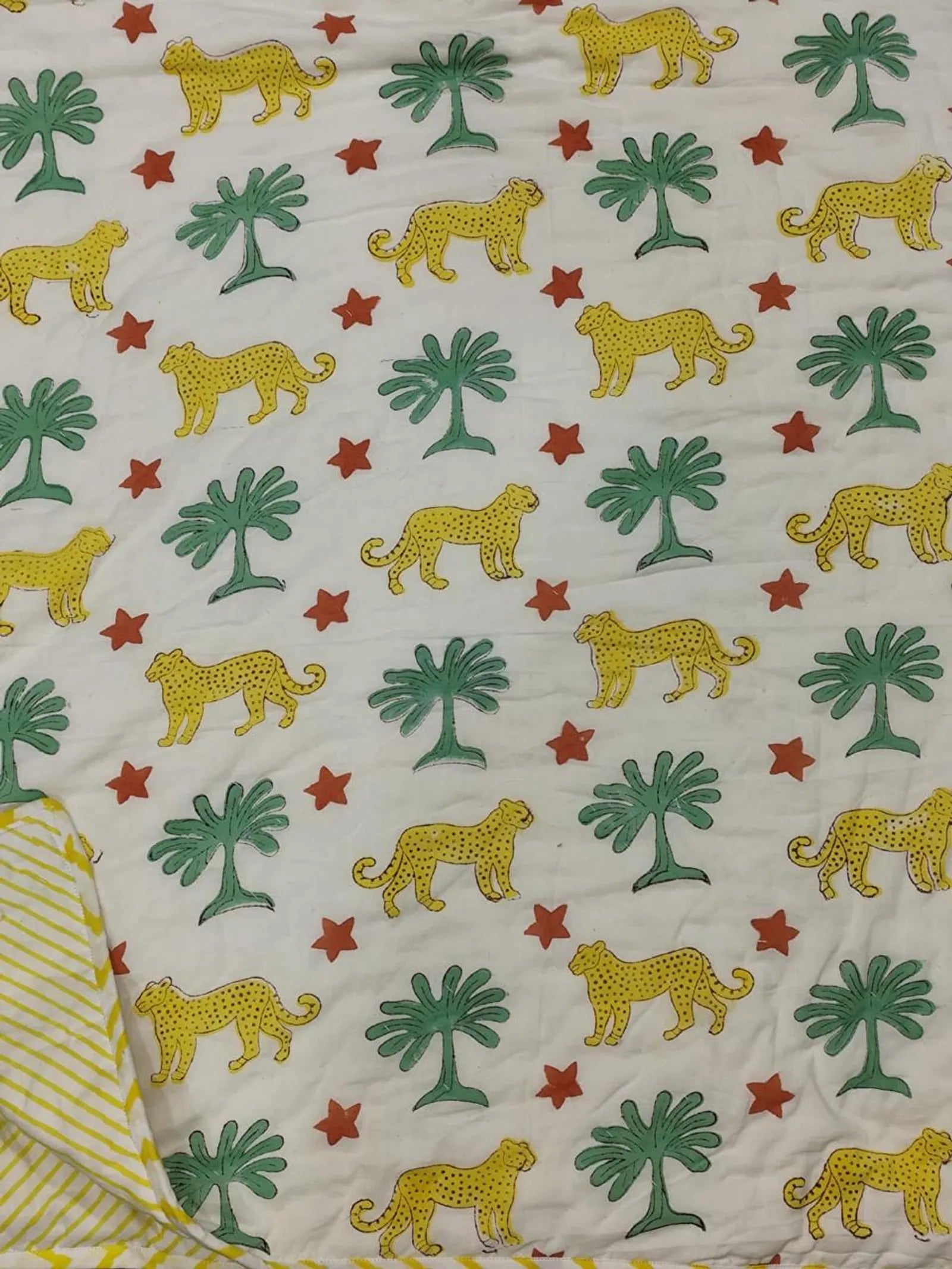 Yellow Leopard Handblock Mul Cotton Kids Dohar image 2