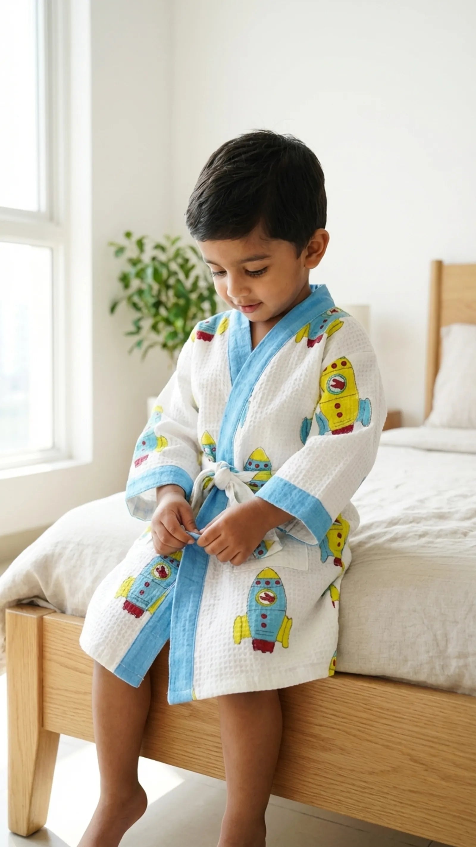 Yellow Rocket Pure Cotton Waffle Kids Bathrobe image 2