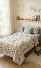 Yellow Small Car Handblock Mul Cotton Kids Quilt image 1