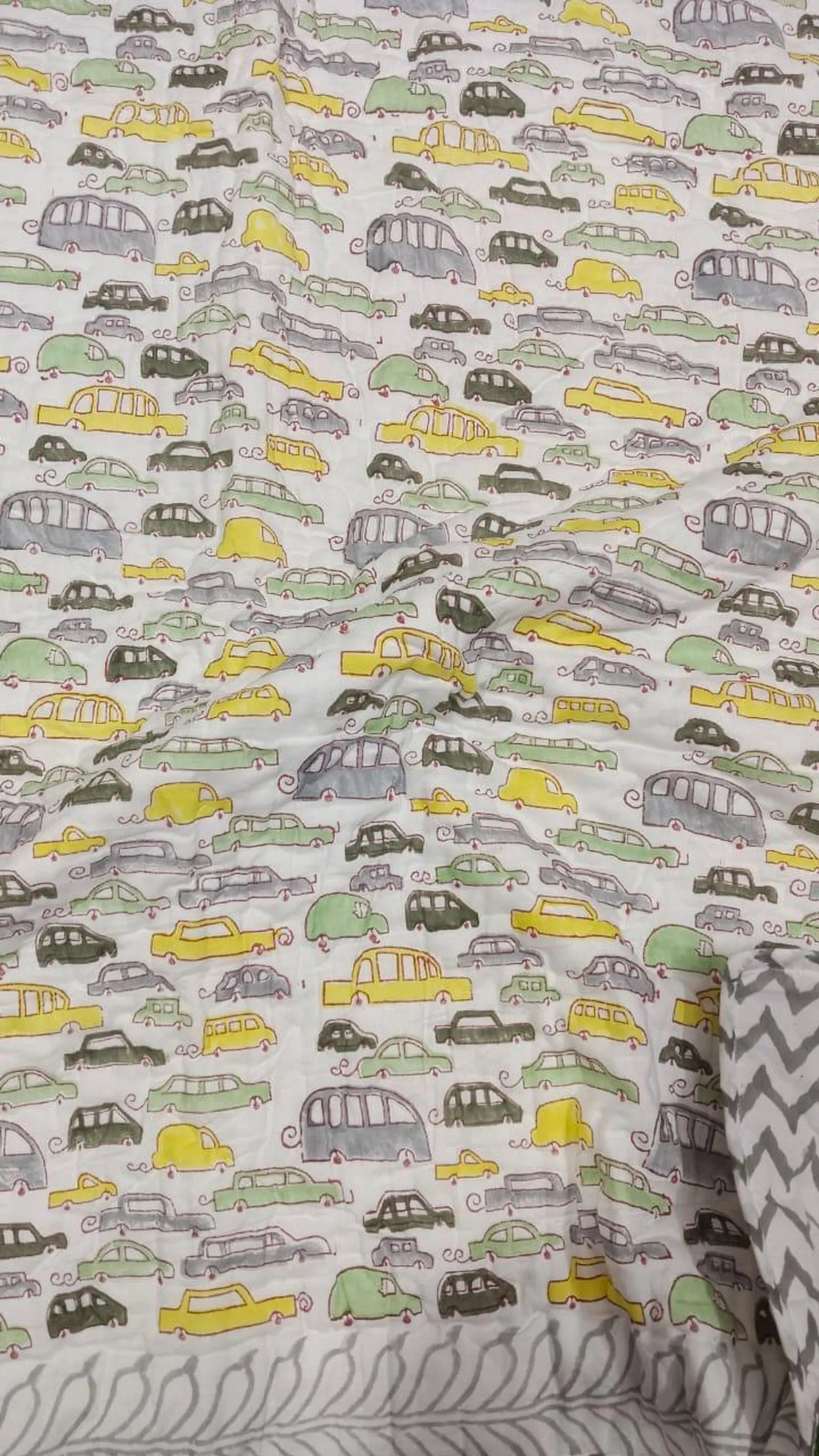 Yellow Small Car Handblock Mul Cotton Kids Quilt image 2